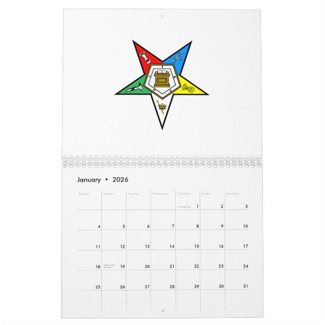 OES Order of the Eastern Star Calendar (Jan 2026)