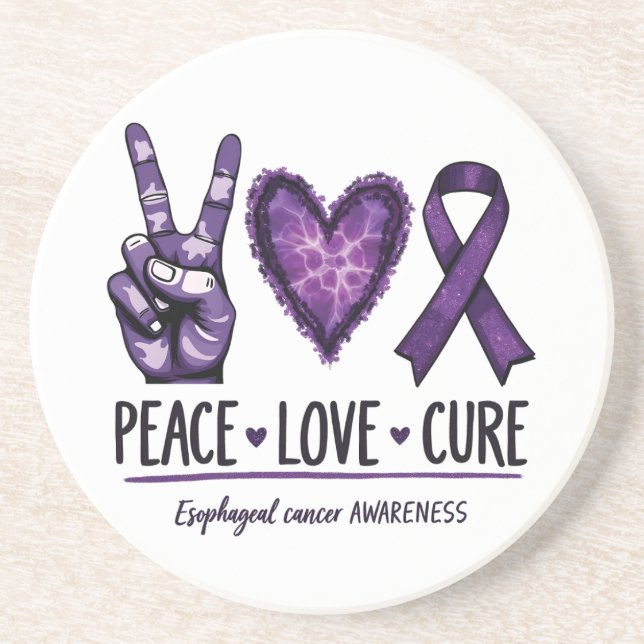 Oesophageal cancer awareness Piece Purple Ribbon Coaster (Front)