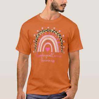 Oesophageal Cancer Awareness Pink Heart Leopard Ra T-Shirt