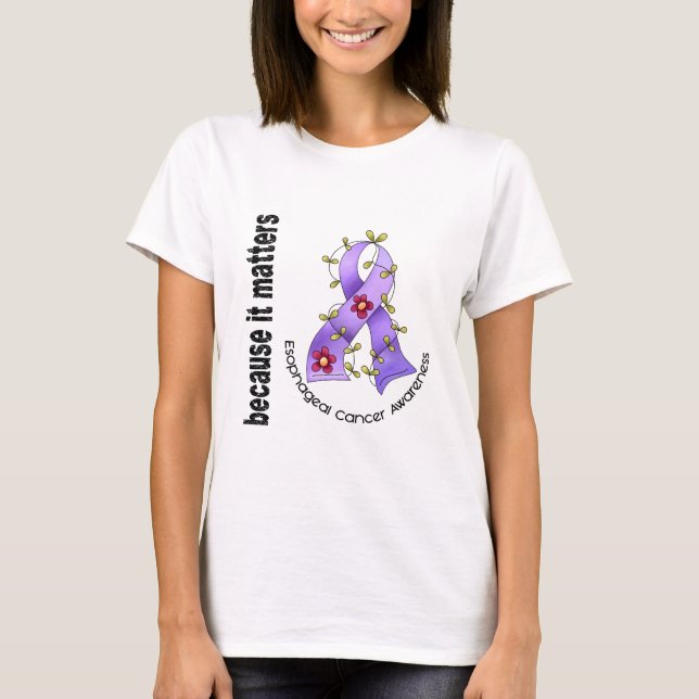 Oesophageal Cancer Flower Ribbon 3 T-Shirt (Front)