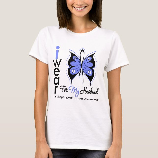 Oesophageal Cancer I Wear Butterfly Ribbon HUSBAND T-Shirt (Front)