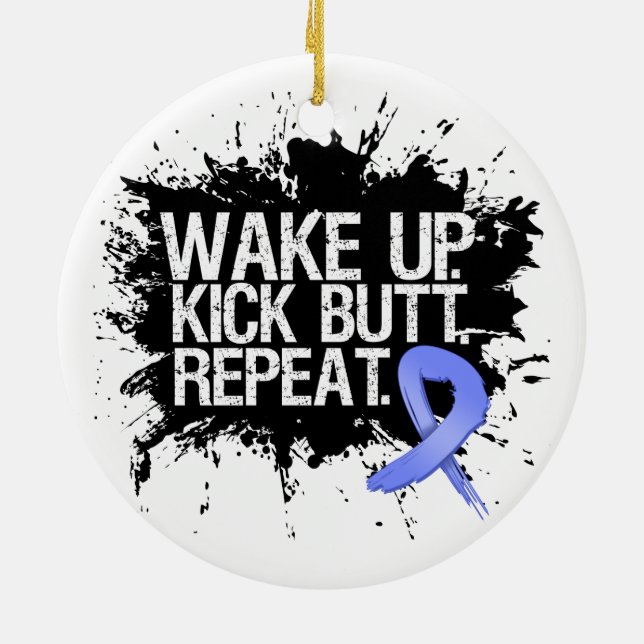 Oesophageal Cancer Wake Up Kick Butt Repeat Ceramic Tree Decoration (Back)