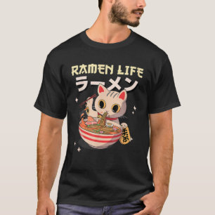 Of A Cat Eating Ramen In Japanese Cute Kawaii Anim T-Shirt
