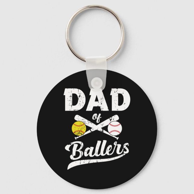 Of Ballers Dad Of Baseball And Softball Player For Key Ring (Front)