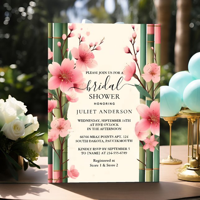 Of Bamboo Pink Sakura Cherry Blossom Bridal Shower Invitation (Creator Uploaded)
