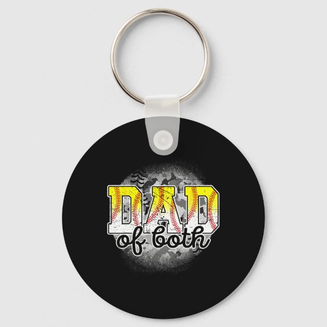Of Both Baseball Softball Fathers Day Baseball Pla Key Ring (Front)
