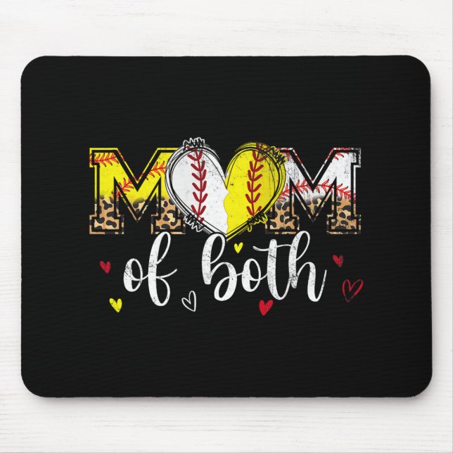 Of Both Baseball Softball Heart Leopard Mothers Da Mouse Mat (Front)
