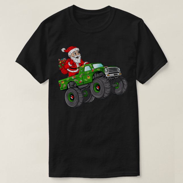 of Christmas Santa Claus Riding In Monster Truck B T-Shirt (Design Front)