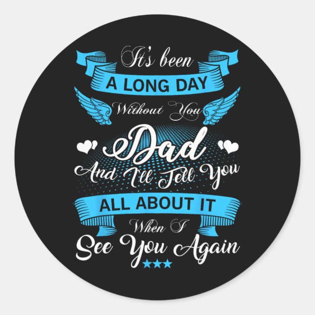 Of Dad Memory Of My Father In Heaven Angel Wings  Classic Round Sticker (Front)