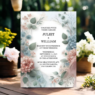 Of Eucalyptus Lace Tulle Pastel Dusty Blue Wedding Invitation