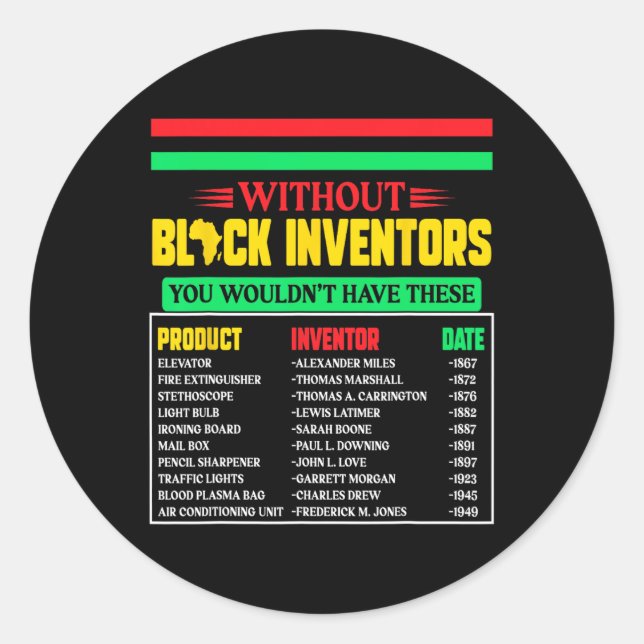 Of Forgotten Black Inventors Black History Month 5 Classic Round Sticker (Front)