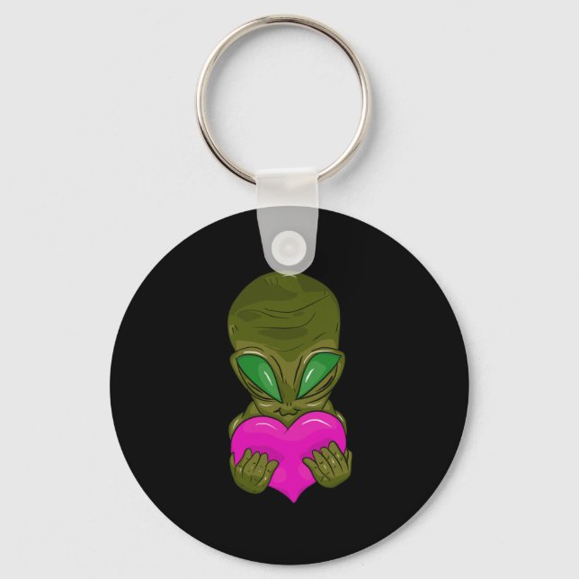 Of Grey Alien With A Heart In Love Sticker  Key Ring (Front)