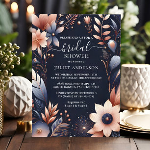 Of Hydrangea Metallic Pure Navy Blue Bridal Shower Invitation