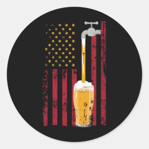 Of July American Flag Beer Brewing  Classic Round Sticker