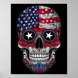 Of July American Flag Skull Skeleton For Women Men Poster