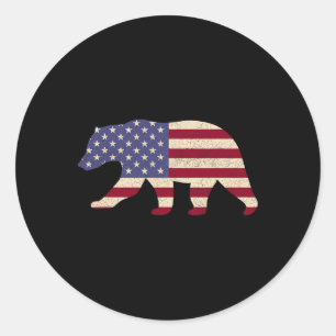 Of July Bear Patriotic American Flag Grandpa Fathe Classic Round Sticker