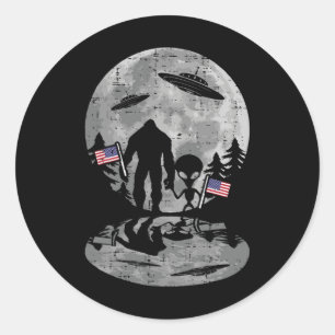 Of July Bigfoot Alien Ufo Funny Patriotic Women Ki Classic Round Sticker