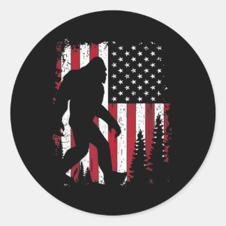 Of July Bigfoot Sasquatch American Flag Patriotic Classic Round Sticker