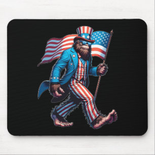 Of July Bigfoot Sasquatch Patriotic American Flag  Mouse Mat