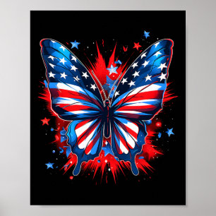 Of July Butterfly Usa Flag Cute American Women Gir Poster