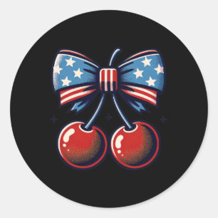 Of July Celebration Cherries With Bows Women Kids Classic Round Sticker