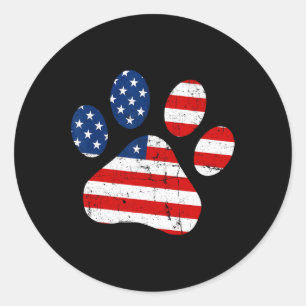 Of July Cute Dog Paw Usa American Flag Independenc Classic Round Sticker