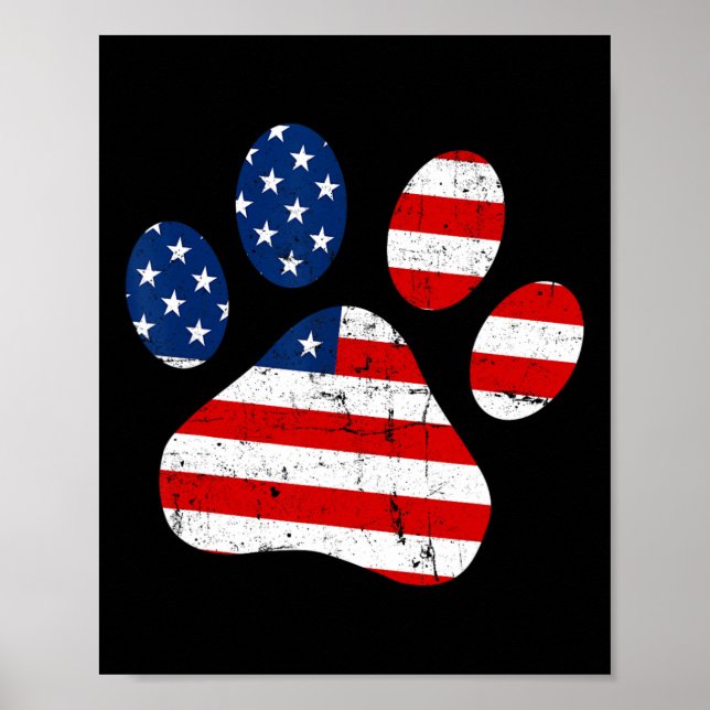 Of July Cute Dog Paw Usa American Flag Independenc Poster (Front)
