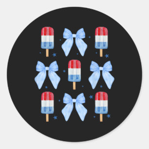 Of July Cute Popsicle Bows Patriotic Women Kids 1  Classic Round Sticker