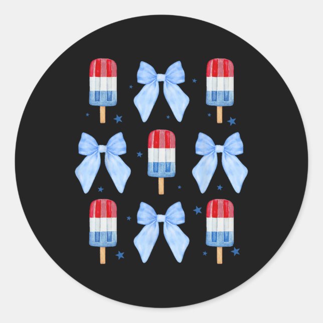 Of July Cute Popsicle Bows Patriotic Women Kids 1  Classic Round Sticker (Front)