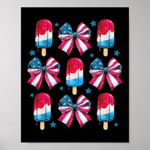 Of July Cute Popsicle Bows Patriotic Women Kids  Poster