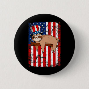 Of July Cute Sloth Usa American Flag Independence 6 Cm Round Badge