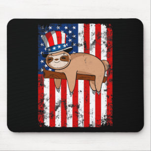 Of July Cute Sloth Usa American Flag Independence Mouse Mat