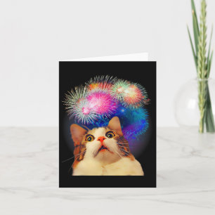 Of July Fireworks Enthraled Cat  Card