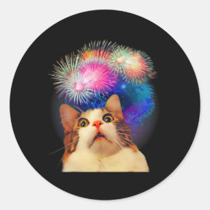 Of July Fireworks Enthraled Cat Classic Round Sticker