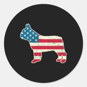 Of July French Bulldog American Flag Usa  Classic Round Sticker
