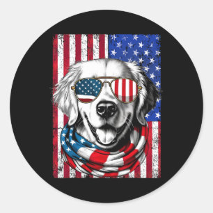 Of July Golden Retriever Dog American Flag Usa Pat Classic Round Sticker