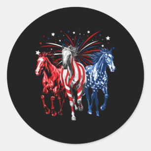 Of July Horse Lovers Red White And Blue American F Classic Round Sticker
