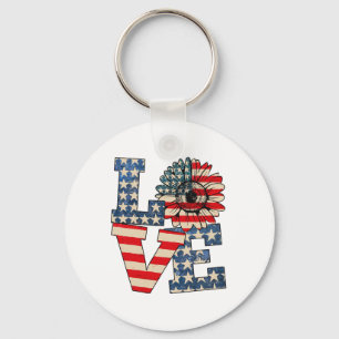 Of July Love Sunflower Patriotic American Flag Usa Key Ring