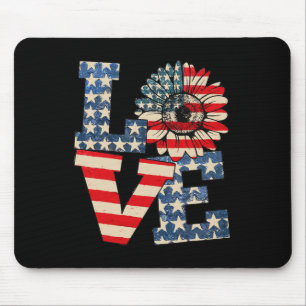 Of July Love Sunflower Patriotic American Flag Usa Mouse Mat