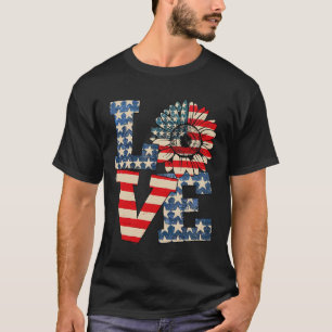 Of July Love Sunflower Patriotic American Flag Usa T-Shirt