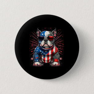Of July Patriotic American Bully Dog Us Flag 6 Cm Round Badge