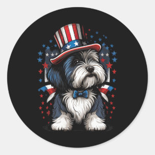 Of July Patriotic Bearded Collie Dog Us Flag Classic Round Sticker