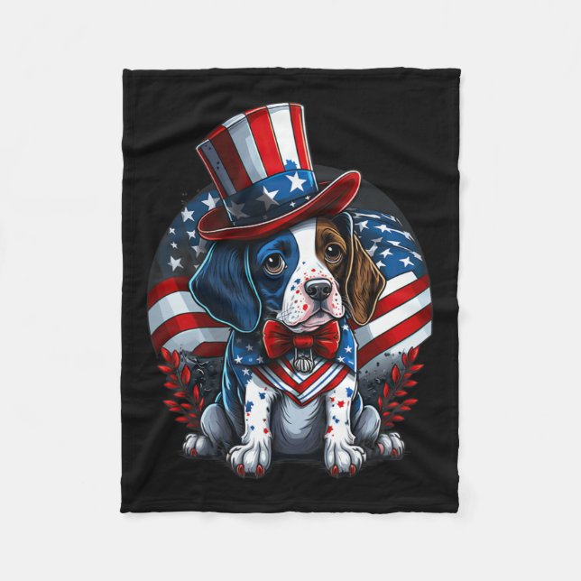 Of July Patriotic English Pointer Dog Us Flag  Fleece Blanket (Front)