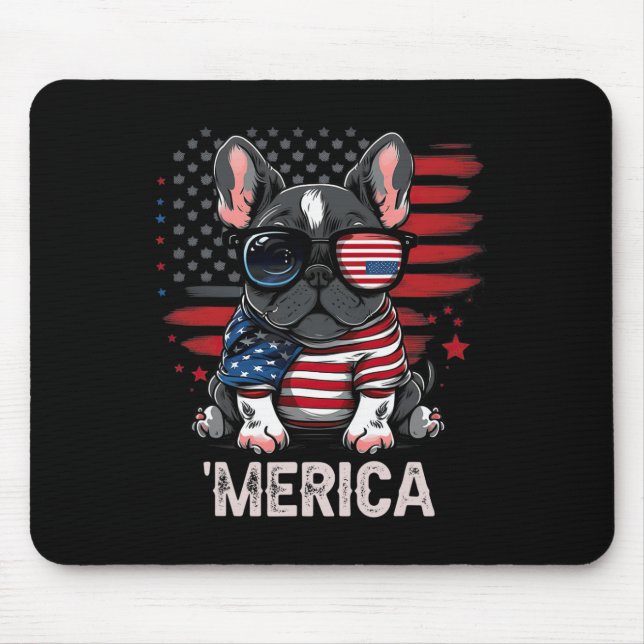 Of July Patriotic Frenchie Dog Merica  Mouse Mat (Front)