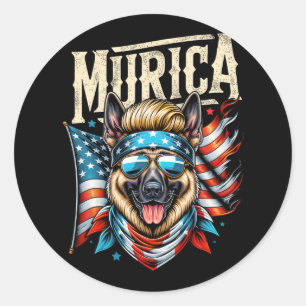 Of July Patriotic Funny German Shepherd July 4th U Classic Round Sticker