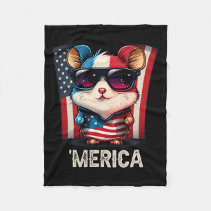 Of July Patriotic Hamster Merica Fleece Blanket