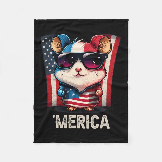 Of July Patriotic Hamster Merica  Fleece Blanket (Front)