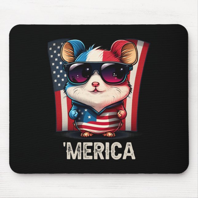 Of July Patriotic Hamster Merica  Mouse Mat (Front)