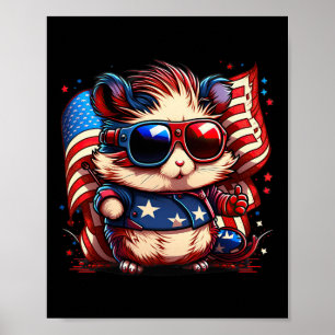 Of July Patriotic Hamster Us Flag Poster