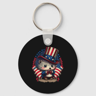Of July Patriotic Hedgehog Us Flag  Key Ring